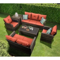 6pc Wicker Outdoor Conversation Set With Cushions - Orange - EDYO LIVING -Garden Furniture Discounts GUEST a16a3951 7c58 45e8 be66 c48fa4c1416a