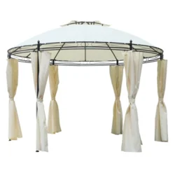 Outsunny 11.5' Steel Outdoor Patio Gazebo Canopy With Double Roof Romantic Round Design & Included Side Curtains -Garden Furniture Discounts GUEST a2ffc94e b19d 46c4 8439 21a01f495eb3