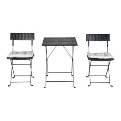 3pc Wicker Folding Outdoor Bistro Set With Cushions - Black/Beige - GODEER -Garden Furniture Discounts GUEST a35a5814 7233 436d a549 006d23029d01