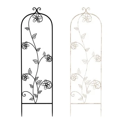 Garden Trellis- For Climbing Plants- Decorative Flower Stem Metal Panel-For Vines, Roses, Vegetable Plants & Flowers By Pure Garden (Antique White) 3 Garden Trellis- For Climbing Plants- Decorative Flower Stem Metal Panel-For Vines, Roses, Vegetable Plants & Flowers By Pure Garden (Antique White)
