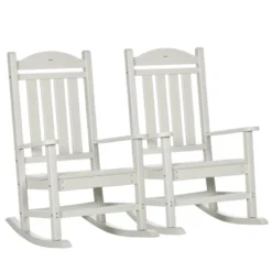 Outsunny 2 Pc Outdoor Rocking Chair, Traditional Slatted Porch Rocker With Armrests, Waterproof HDPE, White -Garden Furniture Discounts GUEST a5328a05 987d 4ea1 92c2 e98a3ed00ecf
