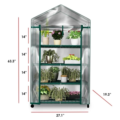 Nature Spring Greenhouse With 4 Shelves, PVC Cover, And Removable Locking Wheels - 19.3" X 63.3" 3 Nature Spring Greenhouse With 4 Shelves, PVC Cover, And Removable Locking Wheels - 19.3" X 63.3"