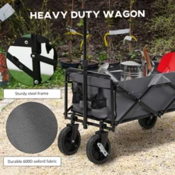 Outsunny Collapsible Wagon, Graden Carts With Wheels, Adjustable Handle, Folding Table And Cup Holders, Dark Gray -Garden Furniture Discounts GUEST a82e1ba0 5efd 460b 8260 8628e4052490