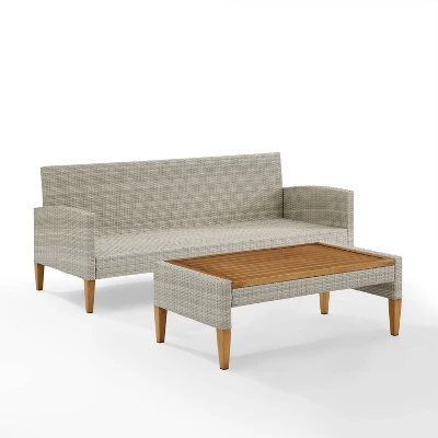 Capella Outdoor Wicker 2 Pc Sofa And Coffee Table Set Gray/Acorn - Crosley 5 Capella Outdoor Wicker 2 Pc Sofa And Coffee Table Set Gray/Acorn - Crosley - Image 3