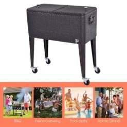 Costway Outdoor Rattan 80QT Party Portable Rolling Cooler Cart Ice Beer Beverage Chest -Garden Furniture Discounts GUEST ab8c220a bbcf 488c a0f1 f1d27e1ef731