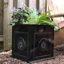 Southern Patio CMX-042426 Colony 16 Inch Square Resin Ceramic Indoor Outdoor Garden Box Planter Pot For Flowers, Herbs, Vegetables, And Plants, Black -Garden Furniture Discounts GUEST abc5b09c ab8f 4457 b01e 65bc22b5dfe0