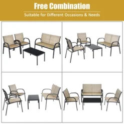 Costway 4 PCS Patio Furniture Set Sofa Coffee Table Steel Frame Garden Brown -Garden Furniture Discounts GUEST ac2e8662 2533 40f0 b6a7 eb9c9f7745d0