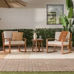 Saracina Home 3pc Modern Slat-Back Acacia Outdoor Conversation Set With Cushions -Garden Furniture Discounts GUEST ad5e6cd2 4461 47bc a2f4 1213d8545b53