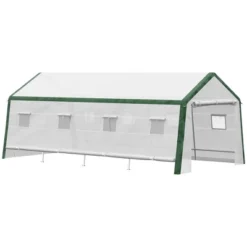 Outsunny 19.7' X 9.8' X 7.9' Outdoor Walk-in Greenhouse, Hot House With Mesh Windows, Bottom Vent, Zippered Door, PE Cover, Steel Frame, White -Garden Furniture Discounts GUEST add47eb0 ef96 4c01 a26e be06c719fac4