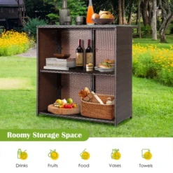 Tangkula 3PCS Patio Wicker Rattan Bar Set Table W/2 Red Cushioned Stools -Garden Furniture Discounts GUEST aee3d7ff f66b 4e21 a6ee e8e129fd7929