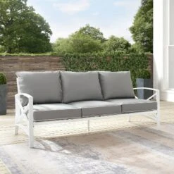 Kaplan Outdoor Metal Sofa White With Gray Cushions - Crosley -Garden Furniture Discounts GUEST af6a0eac c026 49c3 89fc a9fae9a3eb66