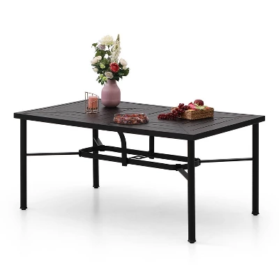 7pc Outdoor Dining Set With Svivel Chairs With Cushions & Large Metal Rectangle Table With Umbrella Hole - Captiva Designs 3 7pc Outdoor Dining Set With Svivel Chairs With Cushions & Large Metal Rectangle Table With Umbrella Hole - Captiva Designs