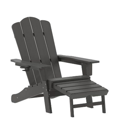 Emma And Oliver Adirondack Chair With Cup Holder And Pull Out Ottoman, All-Weather HDPE Indoor/Outdoor Lounge Chair 13 Emma And Oliver Adirondack Chair With Cup Holder And Pull Out Ottoman, All-Weather HDPE Indoor/Outdoor Lounge Chair - Image 11