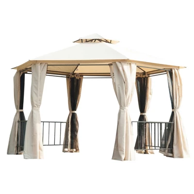 Outsunny 13' X 13' Outdoor Patio Gazebo Canopy Pavilion With Removable Mesh Netting, Curtains, Double Tiered Roof, UV Protection & Large Floor Space 8 Outsunny 13' X 13' Outdoor Patio Gazebo Canopy Pavilion With Removable Mesh Netting, Curtains, Double Tiered Roof, UV Protection & Large Floor Space - Image 6