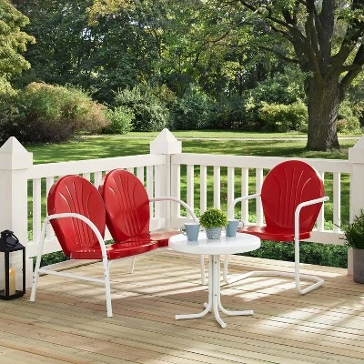 Griffith 3pc Outdoor Conversation Set With Loveseat, Armchair And Accent Table - Bright Red - Crosley 5 Griffith 3pc Outdoor Conversation Set With Loveseat, Armchair And Accent Table - Bright Red - Crosley - Image 3