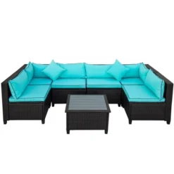 7pc Wicker Outdoor Sectional Seating Set With Cushions - Dark Brown/Blue - GODEER 13 7pc Wicker Outdoor Sectional Seating Set With Cushions - Dark Brown/Blue - GODEER -Garden Furniture Discounts GUEST b67305a2 740b 4041 a8d2 93261659a7c8