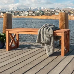 53" Slatted Acacia Wood X-Frame Patio Bench Brown - Saracina Home -Garden Furniture Discounts GUEST b693a23e 6fc7 41fe 8ad1 80ccc722306b