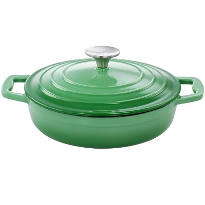 MegaChef 2 Quart Round Enameled Cast Iron Braiser Pan In Green 3 MegaChef 2 Quart Round Enameled Cast Iron Braiser Pan In Green