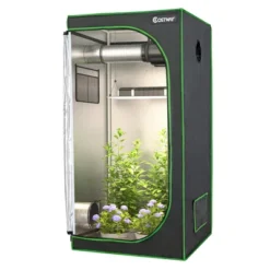 Costway 32''x32''x63''Mylar Hydroponic Grow Tent W/Observation Window & Floor Tray GrayBlack -Garden Furniture Discounts GUEST b69d91f3 5d2b 4464 8616 cf4bd9bb0ffe