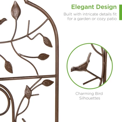 Best Choice Products 60x15in Iron Arched Garden Trellis Fence Panel W/ Branches, Birds For Climbing Plants - Bronze 3 Best Choice Products 60x15in Iron Arched Garden Trellis Fence Panel W/ Branches, Birds For Climbing Plants - Bronze
