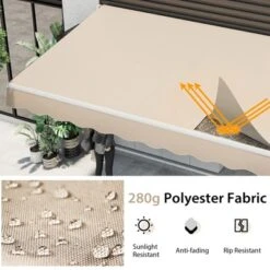 Costway Retractable Patio Awning Aluminum Deck Sunshade Shelter Outdoor Beige -Garden Furniture Discounts GUEST bbfe22a0 a5ba 40e2 8e67 e1b1de63363a