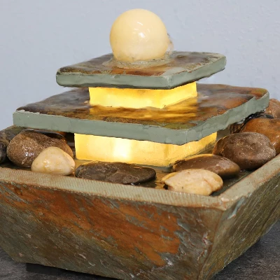 Sunnydaze Decor Sunnydaze Indoor Home Office Slate And Polished Stone Ball Tiered Tabletop Water Fountain With LED Light - 8" 8 Sunnydaze Decor Sunnydaze Indoor Home Office Slate And Polished Stone Ball Tiered Tabletop Water Fountain With LED Light - 8" - Image 6