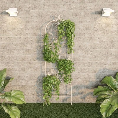 Garden Trellis- For Climbing Plants- Decorative Flower Stem Metal Panel-For Vines, Roses, Vegetable Plants & Flowers By Pure Garden (Antique White) 4 Garden Trellis- For Climbing Plants- Decorative Flower Stem Metal Panel-For Vines, Roses, Vegetable Plants & Flowers By Pure Garden (Antique White) - Image 2
