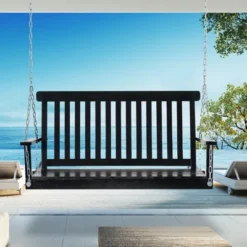 Outsunny 2-Seater Hanging Porch Swing Outdoor Patio Swing Chair Seat With Slatted Build And Chains, 440lbs Weight Capacity
