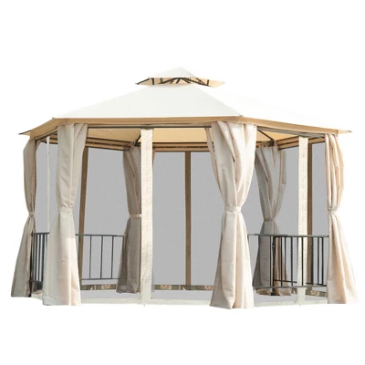 Outsunny 13' X 13' Outdoor Patio Gazebo Canopy Pavilion With Removable Mesh Netting, Curtains, Double Tiered Roof, UV Protection & Large Floor Space 5 Outsunny 13' X 13' Outdoor Patio Gazebo Canopy Pavilion With Removable Mesh Netting, Curtains, Double Tiered Roof, UV Protection & Large Floor Space - Image 3