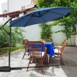 Costway 10FT Patio Offset Umbrella Solar Powered LED 360Degree Rotation Aluminum Blue -Garden Furniture Discounts GUEST c3a1779f 85bf 4214 b64d 5fdde8d515b6