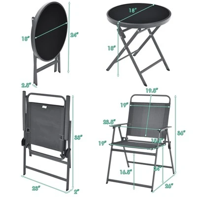 Costway 3PCS Outdoor Bistro Set Folding Table And Chairs Garden Deck Black 10 Costway 3PCS Outdoor Bistro Set Folding Table And Chairs Garden Deck Black - Image 8