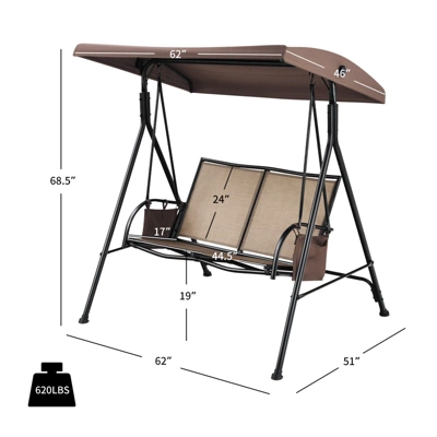 Tangkula 2-Person Patio Swing Seat Outdoor Porch Swing All Weather Hammock W/Canopy & Storage Pockets Brown 4 Tangkula 2-Person Patio Swing Seat Outdoor Porch Swing All Weather Hammock W/Canopy & Storage Pockets Brown - Image 2