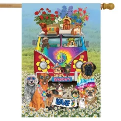 Groovy Pups Spring House Flag Hippies Dogs Humor 28" X 40" Briarwood Lane
