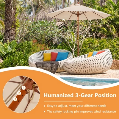 Costway 9.5 FT Patio Rope Pulley Wooden Umbrella Market W/Fiberglass Ribs Outdoor Beige 8 Costway 9.5 FT Patio Rope Pulley Wooden Umbrella Market W/Fiberglass Ribs Outdoor Beige - Image 6
