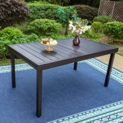 7pc Patio Dining Set With Expandable Steel Table & Metal Padded Arm Chairs - Captiva Designs