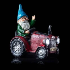 10" Polyresin Tractor Riding Gnome With LED Lights Red - Alpine Corporation -Garden Furniture Discounts GUEST c88cbcff 71f8 4609 870b 52d52670e606