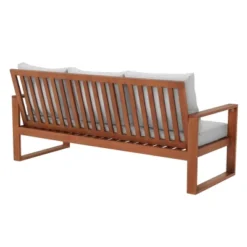 Grafton Eucalyptus 3 Seat Outdoor Bench With Cushions - Gray/Natural - Alaterre Furniture -Garden Furniture Discounts GUEST c8cc2706 e37e 49a9 a817 fd497214625c