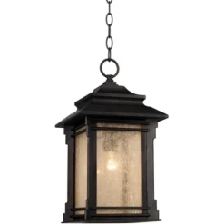 Franklin Iron Works Hickory Point Rustic Outdoor Hanging Light Walnut Bronze 19 1/4" Frosted Cream Glass Damp Rated For Post Exterior Barn Deck House -Garden Furniture Discounts GUEST c98f7db4 effd 4a6d b3e3 bd00f9040d78