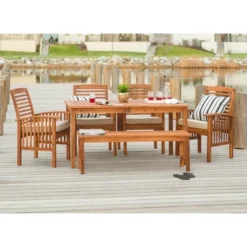 Ravenscroft 6pc Acacia Wood Patio Dining Set - Brown - Saracina Home -Garden Furniture Discounts GUEST cc9d477f 4df9 4b45 9293 a6e12d5bd191