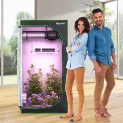 Costway 32''x32''x63''Mylar Hydroponic Grow Tent W/Observation Window & Floor Tray GrayBlack -Garden Furniture Discounts GUEST cd813deb 9ca1 4c31 bea1 60294871cfa2