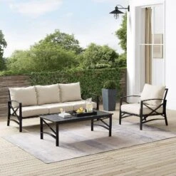 Kaplan 3pc Outdoor Sofa Set With Sofa & Arm Chair With Coffee Table - Oatmeal - Crosley -Garden Furniture Discounts GUEST cee2e045 1717 41bf 8168 0934640c95c8