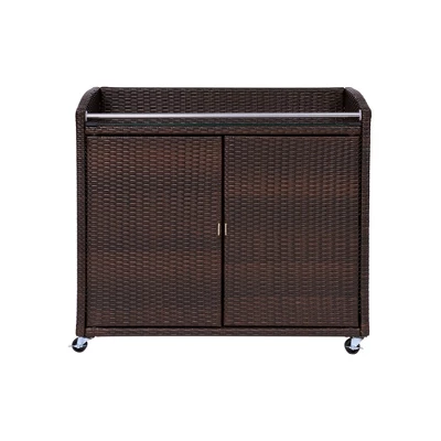 Teamson Home 39.5" Veronica Rolling Outdoor PE Rattan Bar Cart With Storage, Brown 6 Teamson Home 39.5" Veronica Rolling Outdoor PE Rattan Bar Cart With Storage, Brown - Image 4