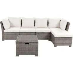 6PCS Patio PE Rattan Conversation Set, Outdoor All-weather Wicker Sectional Sofa Set, Beige-ModernLuxe -Garden Furniture Discounts GUEST d0454f52 2352 4049 8299 303f2c9bd7d9