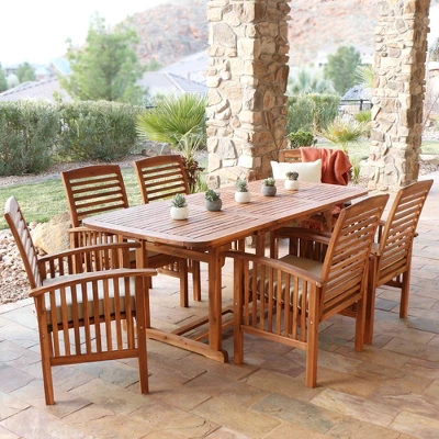 7pc Acacia Wood Patio Dining Set With Cushions - Saracina Home 6 7pc Acacia Wood Patio Dining Set With Cushions - Saracina Home - Image 4