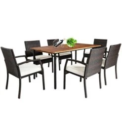 Costway 7PCS Patio Rattan Dining Set Table Top W/Umbrella Hole -Garden Furniture Discounts GUEST d0e999d4 44cc 43ea b340 c66de1582451