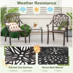 Costway 4pcs Patio Cast Aluminum Dining Chairs Armrests Outdoor Stackable Bronze/White -Garden Furniture Discounts GUEST d122b378 ffea 4e08 bfd0 c1a4bc64c0bc