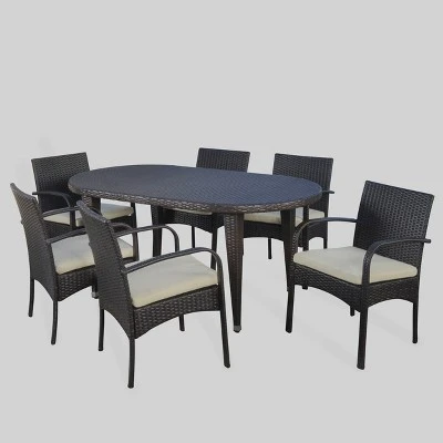 Carter 7pc Wicker Patio Dining Set - Brown/Creme- Christopher Knight Home 3 Carter 7pc Wicker Patio Dining Set - Brown/Creme- Christopher Knight Home