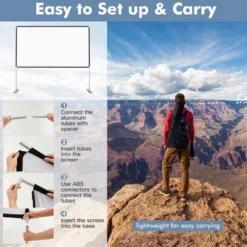 Costway 120'' Projector Screen W/ Stand 16:9 HD 4K Indoor Outdoor Projection Movie Screen -Garden Furniture Discounts GUEST d1d31adc f386 4809 9f8b e5a5044df511