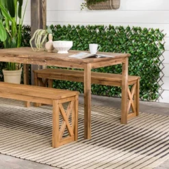 3pc Acacia Wood X Design Outdoor Patio Dining Set - Brown - Saracina Home -Garden Furniture Discounts GUEST d443785c 83db 4334 bf12 a97492ae3d88