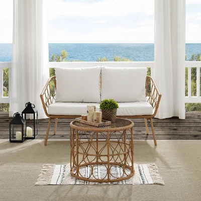 Juniper 2pc Outdoor Wicker Conversation Set With Loveseat & Coffee Table - Cream/Natural - Crosley 4 Juniper 2pc Outdoor Wicker Conversation Set With Loveseat & Coffee Table - Cream/Natural - Crosley - Image 2